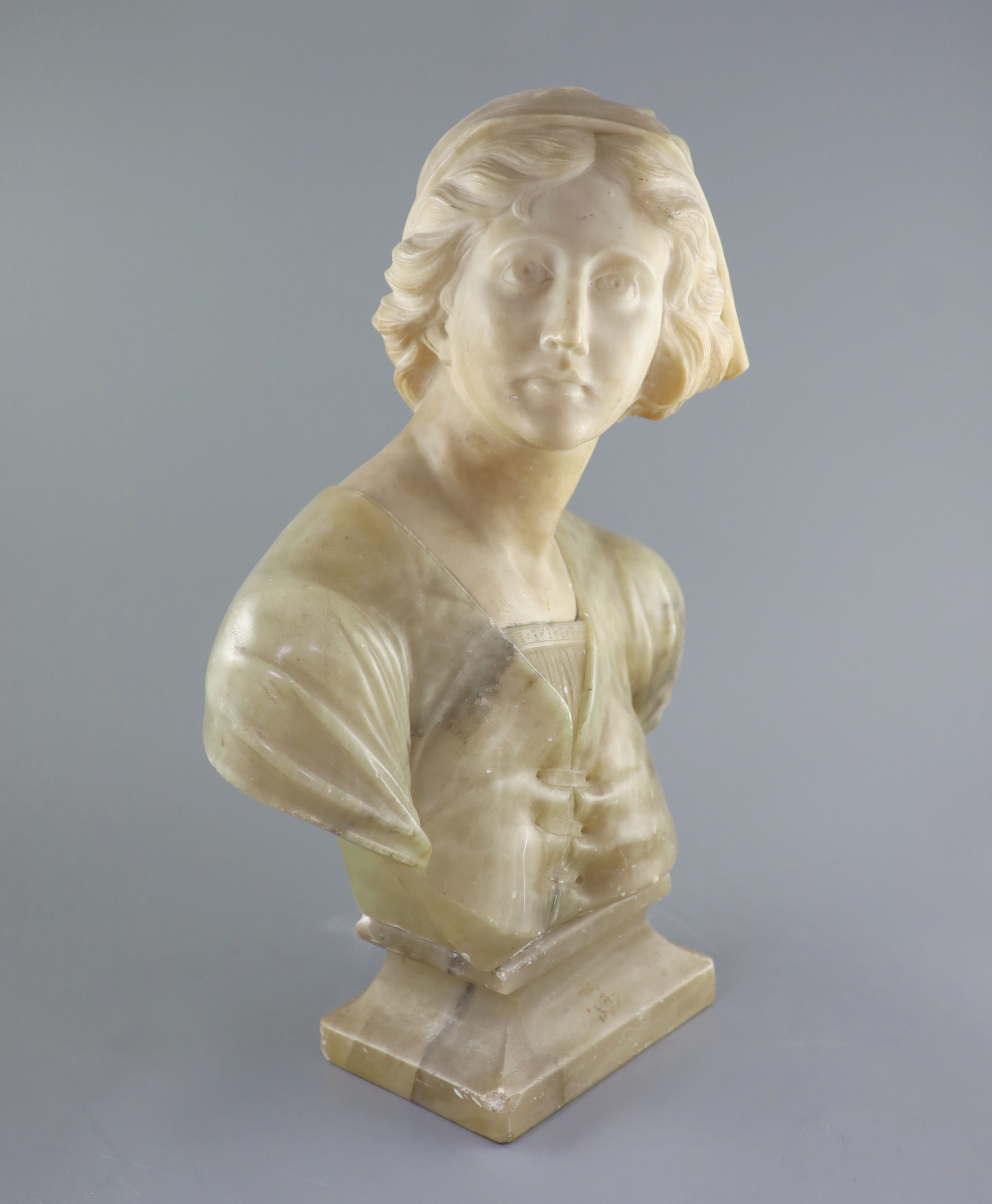 A carved Italian marble and alabaster study of a youth, 19th century (unsigned) 58cm high.